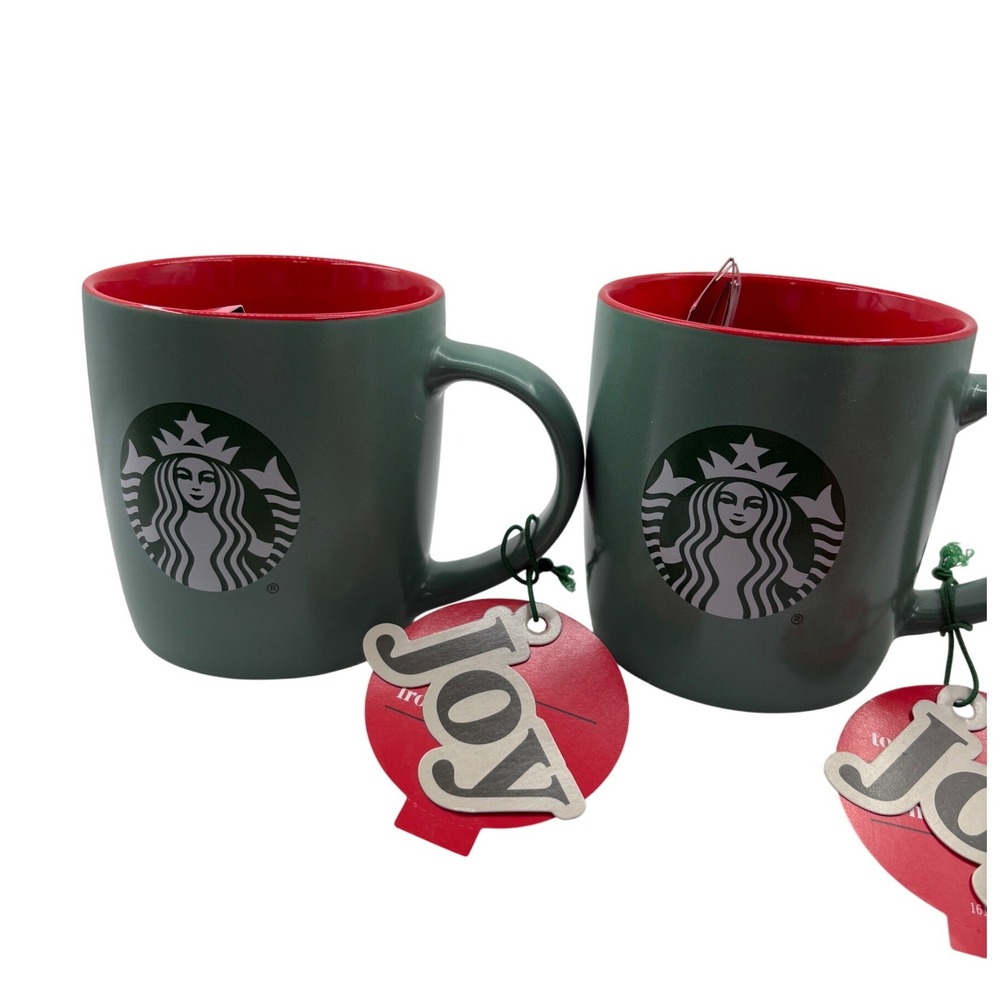 Starbucks 2025 Holiday Mugs Pair Matte Green 11oz Set of 2 W/ Insert Tags NWOT